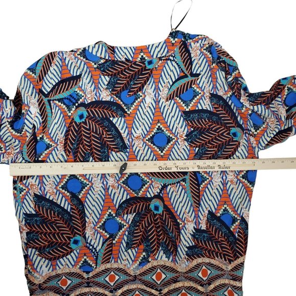 Cache Cache Womens Viscose Open Front Blazer Jacket Kimono L Ethnic Orange Blue - Picture 12 of 13